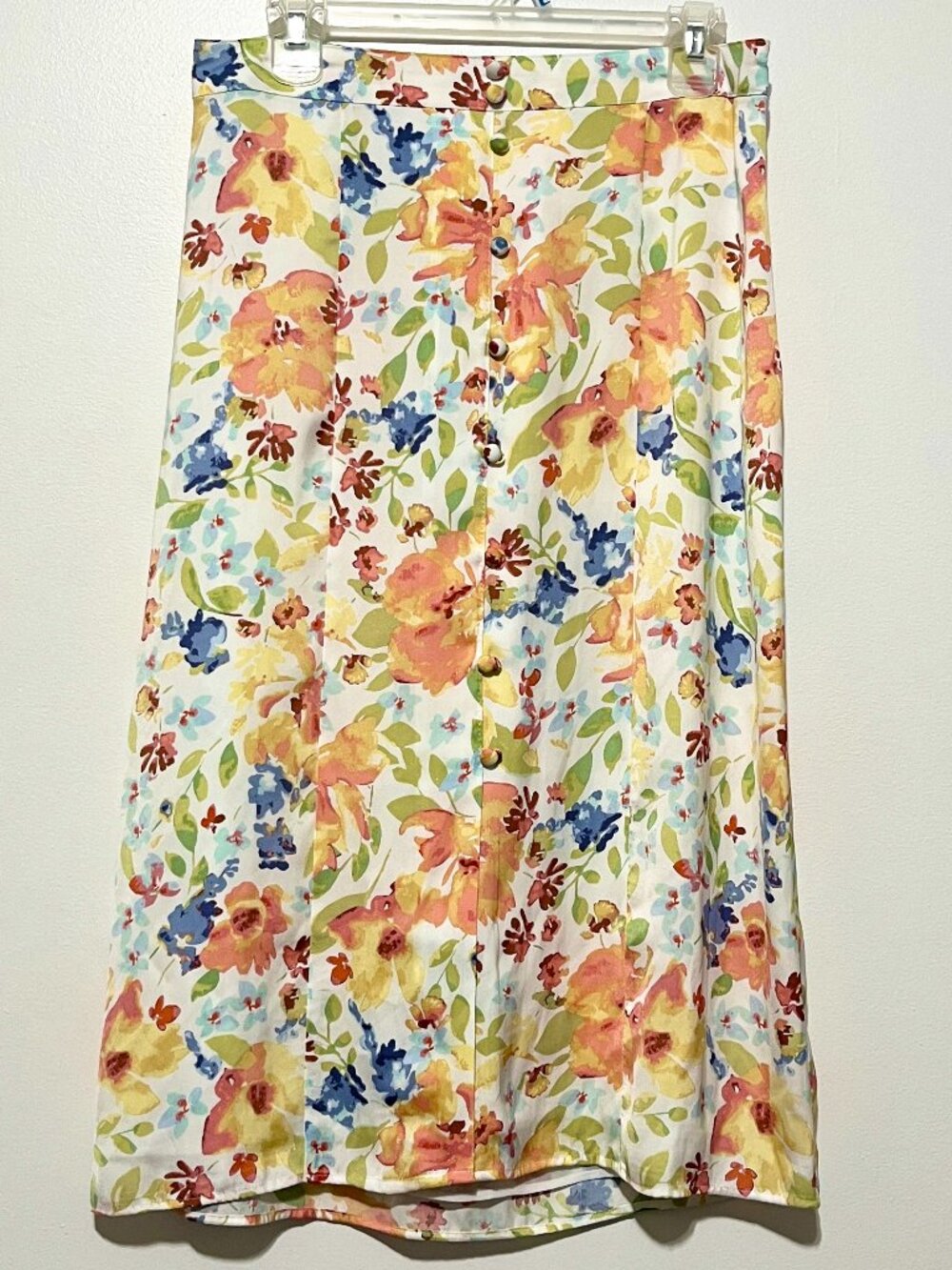 Womens Floral Button Midi Skirt M Cottage Pastoral Garden Modest Church Dainty